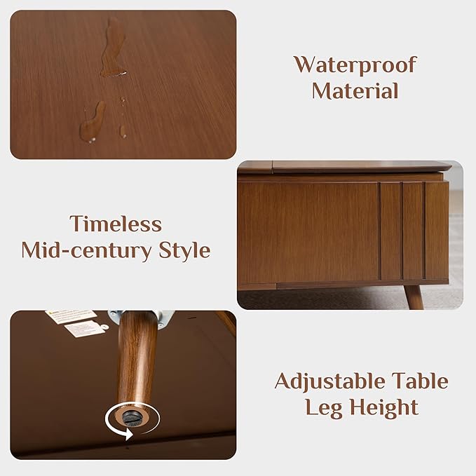 36.2" Lift Top Coffee Table with Storage, Large Square Coffee Tables with Hidden Compartment, Mid Century Modern Center Table for Home Office,Living Room,Dark Walnut-Ruum Studio Home