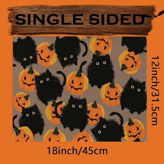 Halloween Placemats Cat Pumpkin Set of 4 Table Mats Seasonal Cute Home Party Kitchen Dining Table Decorations-Ruum Studio Home
