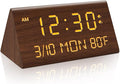 Kogonee Wooden Digital Alarm Clock, 0-100% Dimmer, 2 Alarm Settings, Weekday/Everyday Mode, 9 Mins Snooze, 12/24H, Temperature and Date Display for Office, Travel, Bedroom Alarm Clock (Brown)-Ruum Studio Home