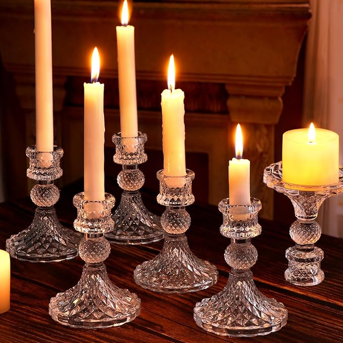 Candlestick Holders Set,12Pcs 4" H Taper Candle Holders Bulk, Clear Glass Candle Holders for Wedding, Spring Party, Romantic Dinner, Festival & Windowsill Decor-Ruum Studio Home