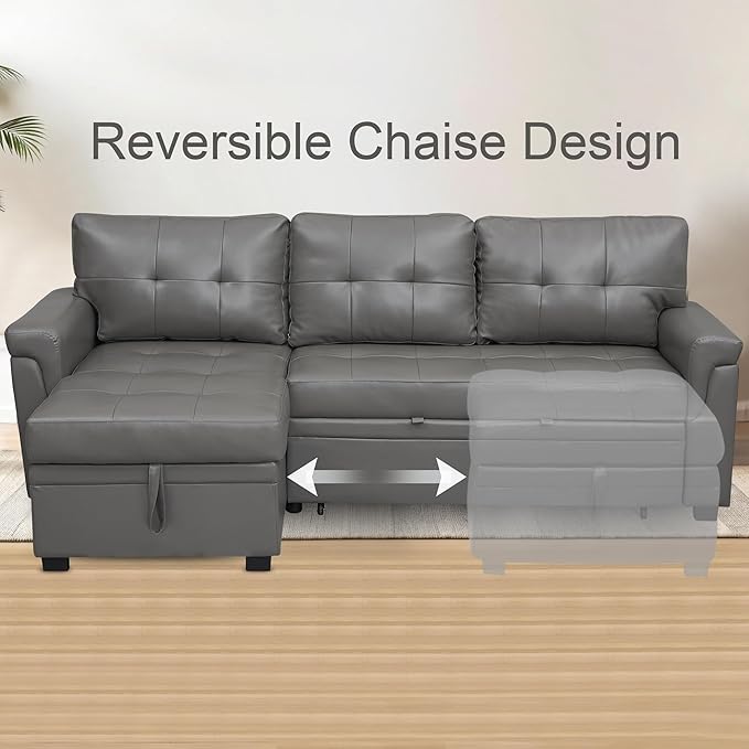 Naomi Home Modern Sectional Sofa with Storage Chaise Gray/Air Leather-Ruum Studio Home