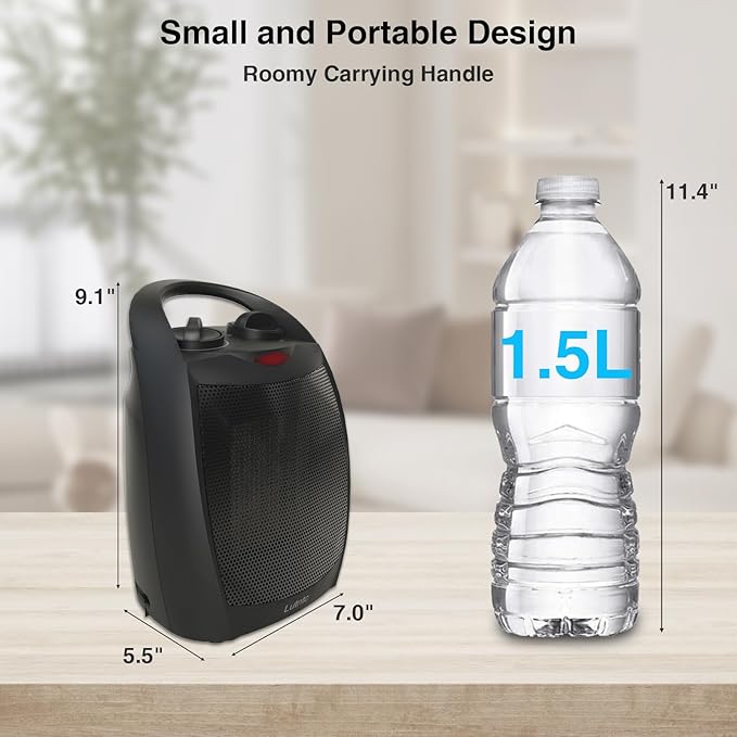 Small Portable Space Heater for Indoor Use - Lutntc 1500W Safe and Quiet Ceramic electric Heater Fan, Heat Up 200 Square Feet for Room, Office, Desk-Ruum Studio Home