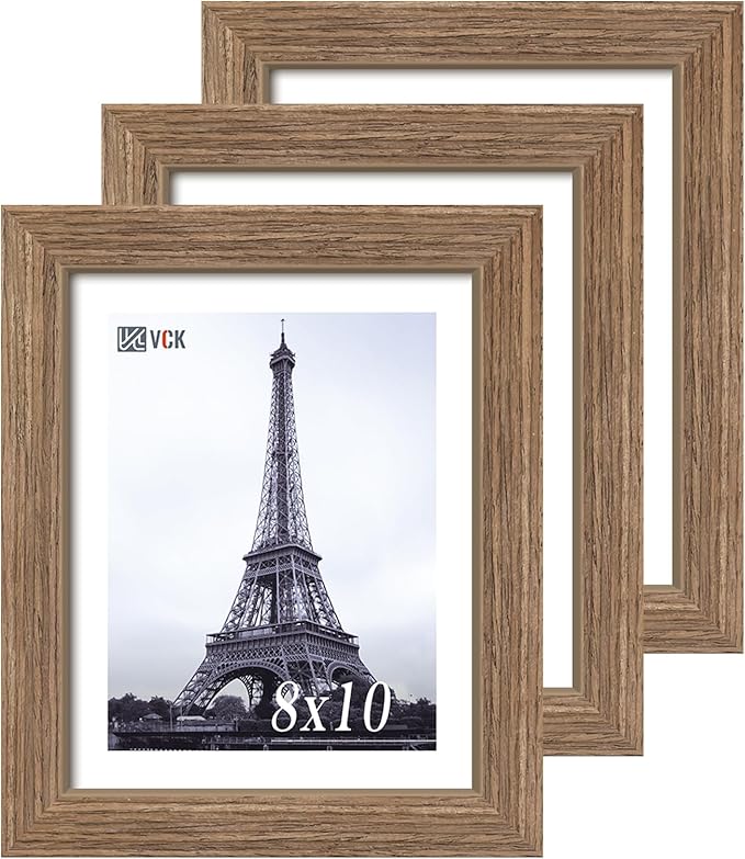 VCK 8x10 Picture Frame 3 Pack - Brown Walnut, Natural Textured Solid Wood Frame, Wall Gallery Frame-Ruum Studio Home
