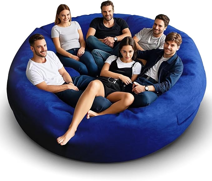 Bean Bag Chair for Adults 8FT,Soft Removable Cover for Teens/Girls Bedroom,Fluffy Giant Round Floor Beanbag Lounger Chairs (No Filler,Sapphire)-Ruum Studio Home