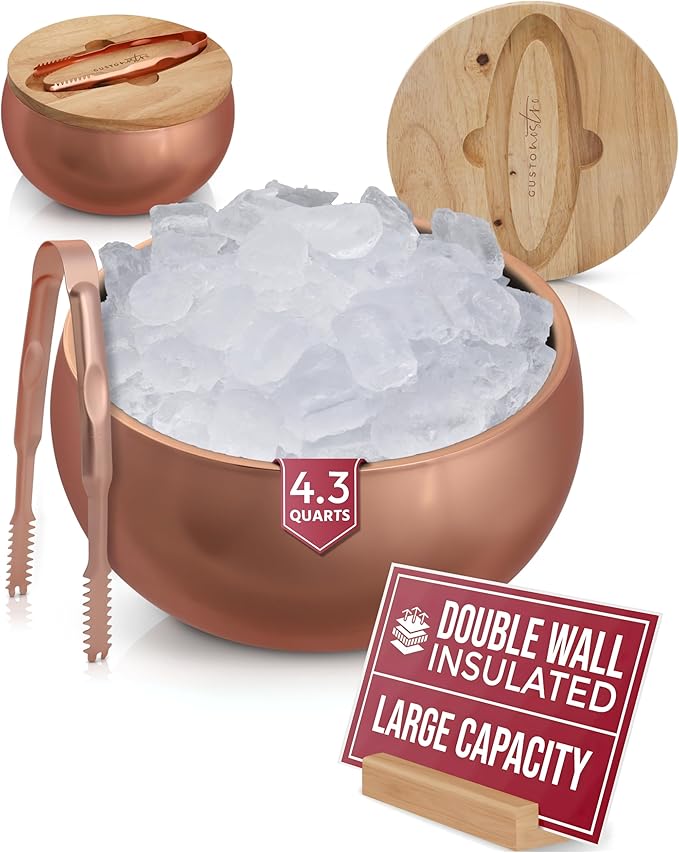 Gusto Nostro 4.1L Insulated Ice Bucket with Lid and Tongs, Double Wall Stainless Steel Ice Bucket Large, BPA Free Ice Bucket for Cocktail Bar, Keeps Champagne, Wine, Beer Chill for Parties (Rose)-Ruum Studio Home