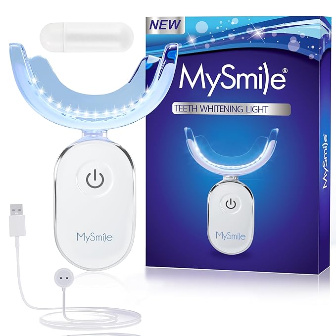 MySmile Teeth Whitening Accelerator Light, 28 LED Blue Light, Each 10 Minutes, USB Charger, Mouth Trays, 1 Pcs LED Light & 4ml Gel-Ruum Studio Home