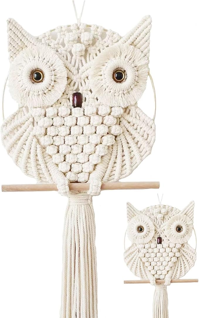Achart Owl Macrame Wall Hanging-Hand Woven Boho Tapestry-Macrame Wall Decor -Owl Decor for Bedroom, Living Room, Nursery (Beige-L&S)-Ruum Studio Home