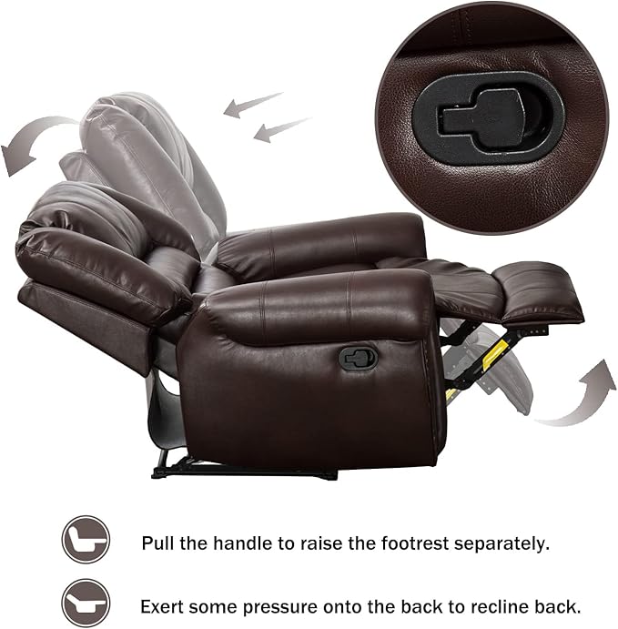 CANMOV Leather Recliner Chair Set of 2, Classic and Traditional Manual Recliner Chair with Comfortable Arms and Back,Manual Single Recliner Sofa for Living Room, Brown-Ruum Studio Home
