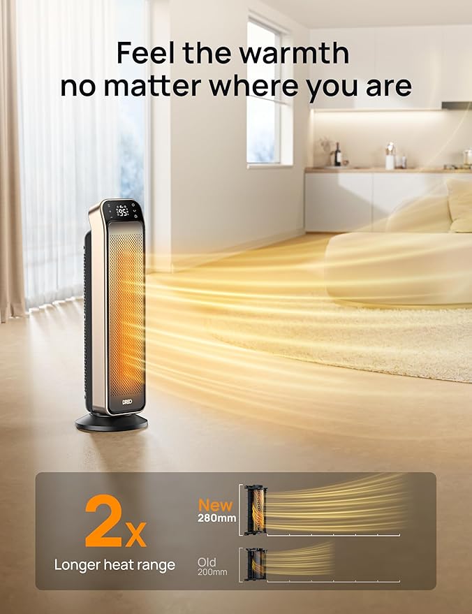 Dreo Space Heater Indoor, 25" 11.5ft/s Fast Portable Room Heater with Remote and Thermostat, 3 Modes, Overheating & Tip-Over Protection, Electric Heaters for Indoor Use Large Room, Bedroom, Gold-Ruum Studio Home