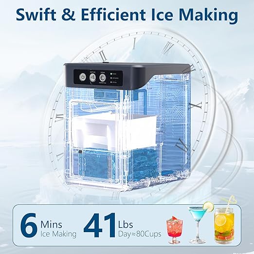Nugget Ice Maker Countertop with 0.8Gal Removable Tank for Chewable Ice, 41Lbs/24H, One-Touch Fast Ice in 6 Mins, Self-Cleaning & Ultra Quiet for Home, Office, Party-Ruum Studio Home