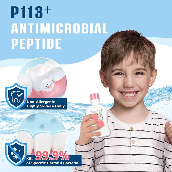 Mouthwash for Kids P113+ Peptide Anti Cavity Mouth Rinse Alcohol Free for Teeth and Gums Safe Oral Hygiene for Newborn to Toddler 11.08 fl oz (11.08 Fl oz, Original(Unflavored))-Ruum Studio Home