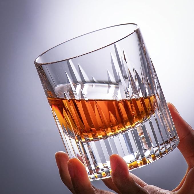 KAMMAK Crystal Whiskey Glasses Set of 2, Luxury 7.44oz Old Fashioned Glasses Stemless, Hand Blown Cocktail Glasses, Handcrafted Cut White Scotch Cup for Women, Men Gift for Bourbon,Home Bar-Ruum Studio Home