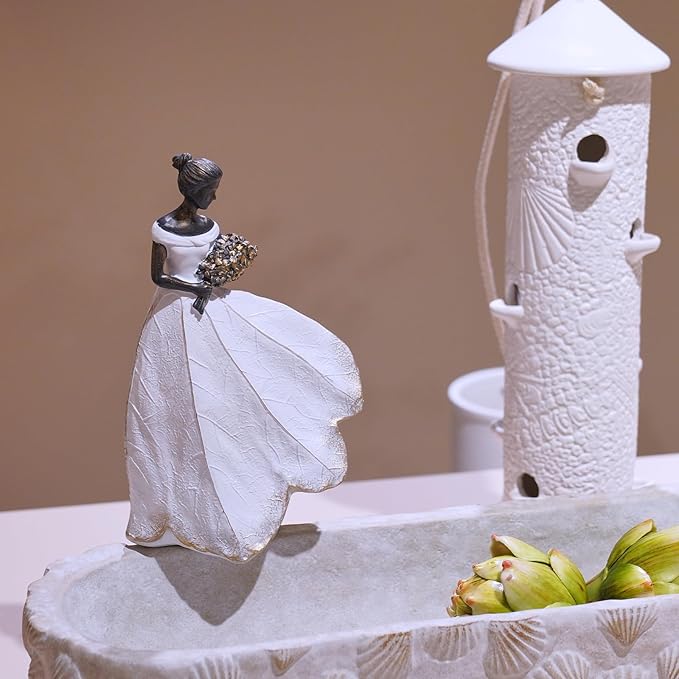 Guichifun Fairy Statue Collection Home Decoration - White Leaf Angel Girls Resin Home Decor for Outside or Inside Rustic Garden Grave Decorations for Cemetery Figurines Gift 5 x 3 x 7.5 Inch-Ruum Studio Home