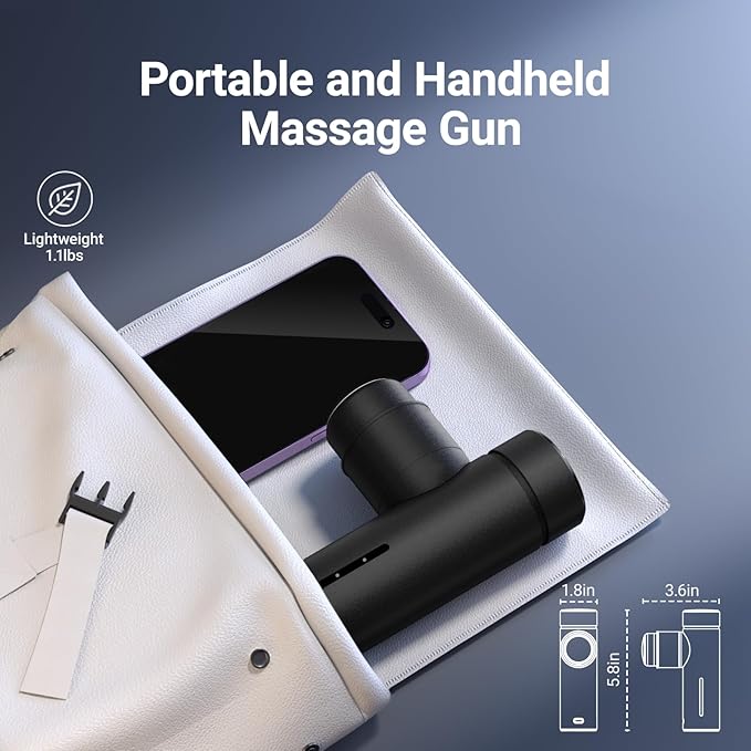 MERACH Mini Massage Gun with 8mm Amplitude, Percussion Massage Tools with 5 Massage Heads, Portable Hand Held Muscle Massagers for Pain Relief Deep Tissue, Cool Gifts for Mens and Women (Black)-Ruum Studio Home