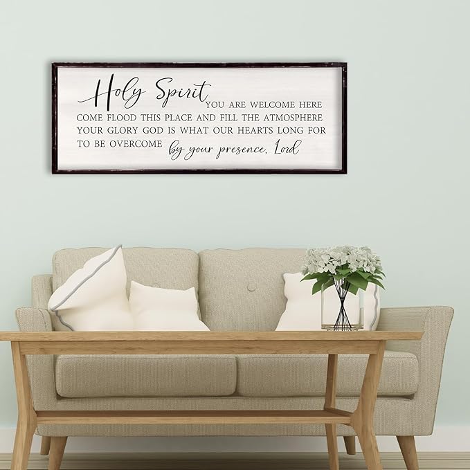 Holy Spirit You are Welcome Here Wall Decor 32"×12" Quote Bible Verse Religious Christian Scripture Wall Art Sign (Black)-Ruum Studio Home