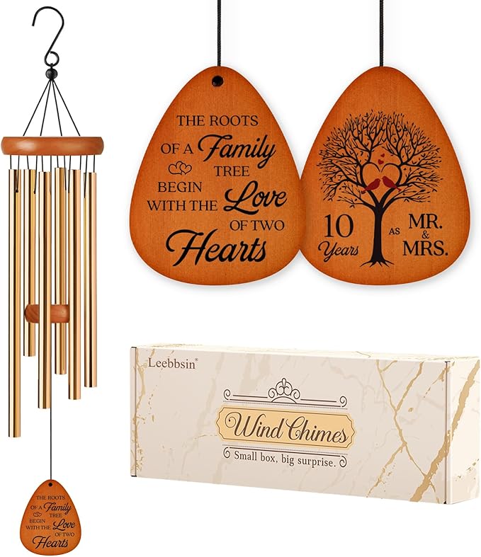 10th Anniversary Wind Chime, 10th Anniversary Romantic Gifts for Him, Her, Couple, Men, Women, Wife, Husband, Newlywed, Aluminum Anniversary's Keepsake Gifts Ideas-Ruum Studio Home
