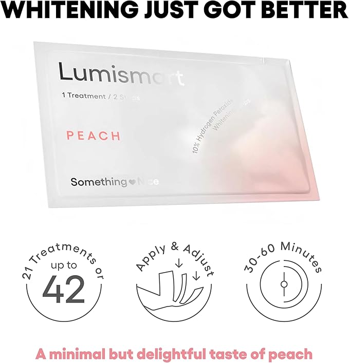 Something Nice Lumismart Whitening Strips - Dentist-Designed, Enamel Safe, up to 42 Treatments with Smart Adjust - Teeth Whitening Strips in Peach for Sensitive Teeth-Ruum Studio Home