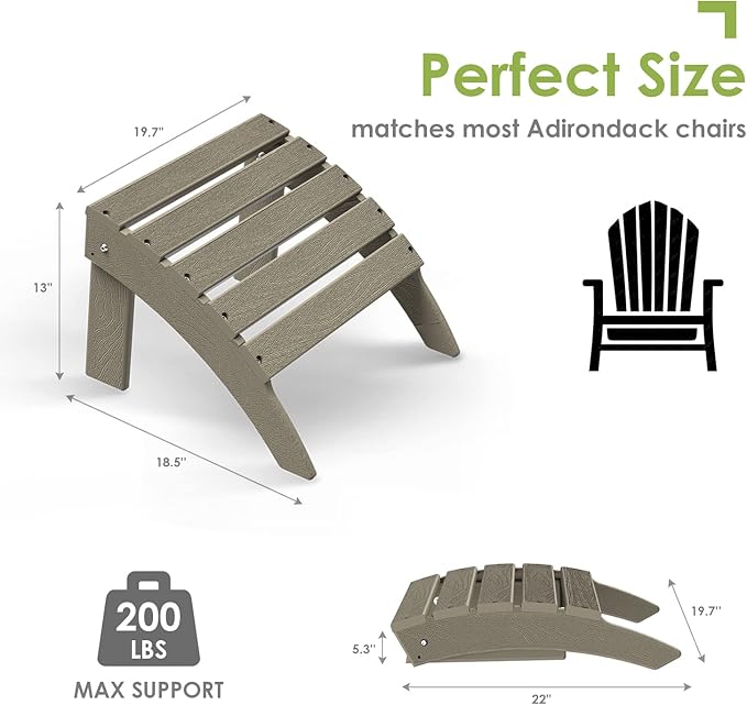 GREENVINES Adirondack-Ottoman | Wood Grain | Set of 2 | HDPE Plastic | Outdoor Footrest | All Weather | Foot Rest | Foot Stool | Desert Brown | for Adirondack Chair-Ruum Studio Home
