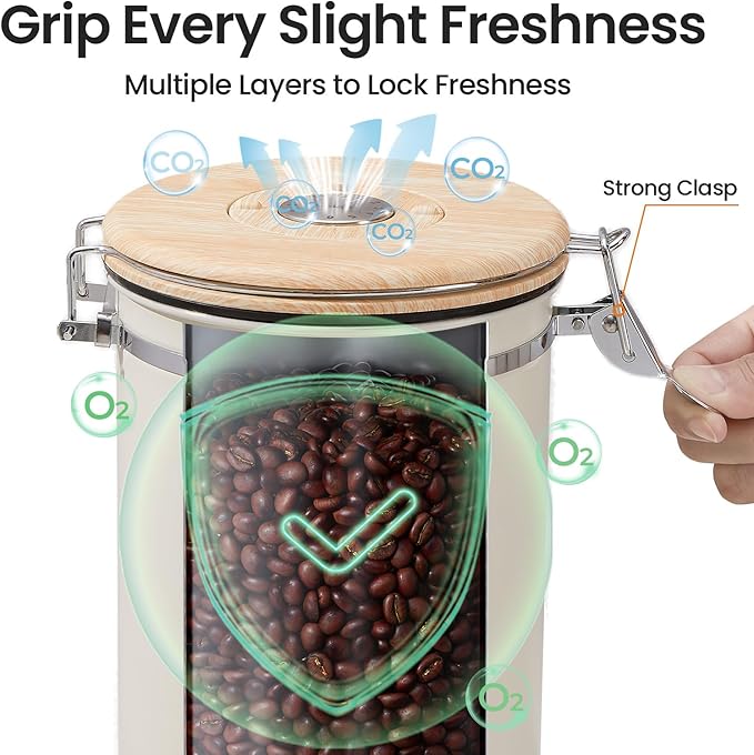 Veken Coffee Canister, 39OZ Large, Airtight Stainless Steel Food Storage Container for 2.2lbs Coffee Beans, Ground, Sugar, Tea, Flour, Rice, Cereal, Cookies Jars, Bar Accessories & Gifts, Cream-Ruum Studio Home