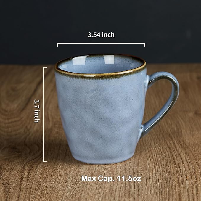 famiware Coffee Mugs Set of 4, Ocean Round 11.5oz Coffee Cup Set with Handle for Cocoa, Milk, Hot Chocolate, Tea or Water, Stoneware Cups for Kitchen, Reactive Glaze, Microwave Dishwasher Safe, Blue-Ruum Studio Home