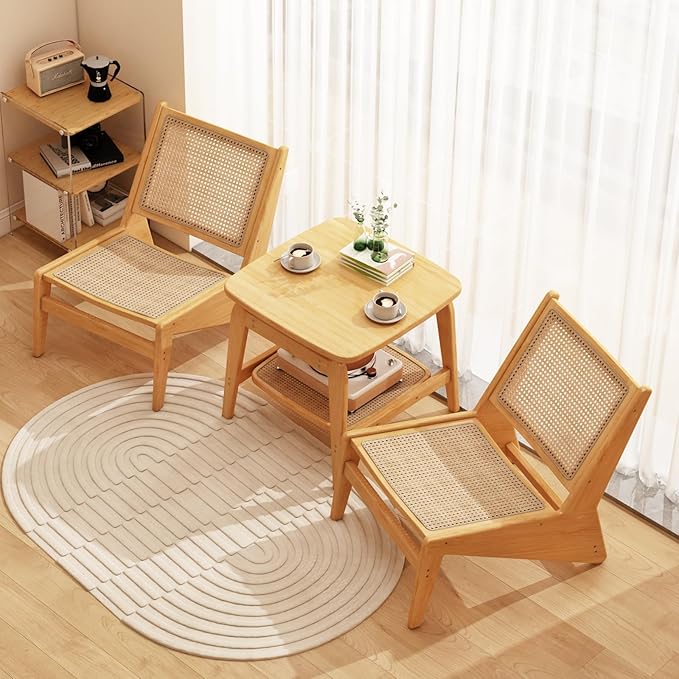 Rattan Chair 2Pcs, Mid Century Modern Accent Chair, Leisurely Reading Chair for Living Room（Wood）-Ruum Studio Home