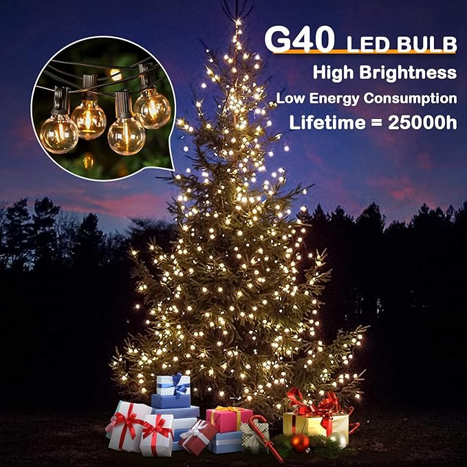 VerRon 100FT LED G40 Globe String Lights, Waterproof Shatterproof Outdoor Patio Lights with 50+2 Dimmable Edison Bulbs, Backyard Hanging Light, Warm White for Bistro Party Wedding Deck Garden-Ruum Studio Home
