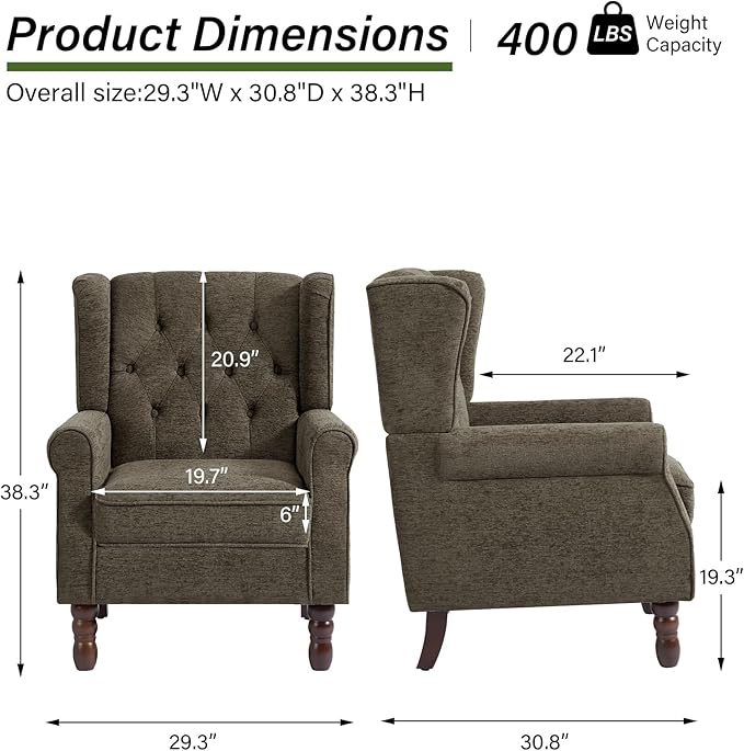 Accent Chair, Upholstered Armchair with Button Tufted High Back & Solid Wood Legs, Comfy Wingback Reading Single Sofa Chair for Small Spaces, Living Room, Bedroom (Taupe, Set of 1)-Ruum Studio Home