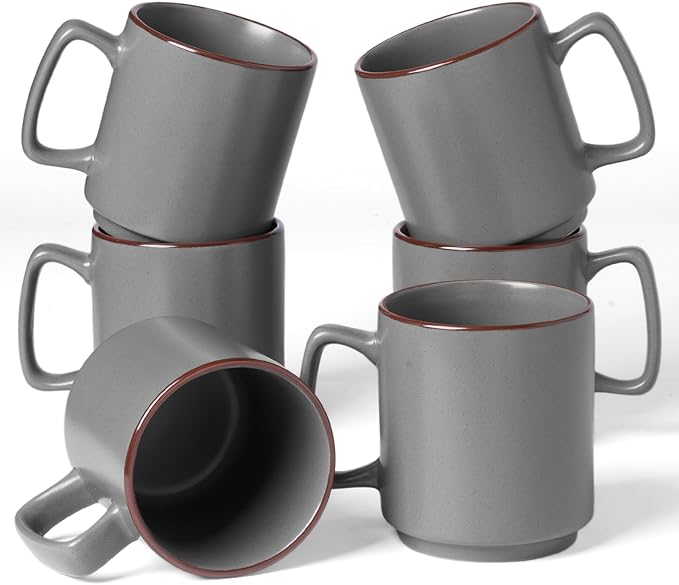 famiware Coffee Mugs Set of 6, Nebula 14oz Coffee Mugs, Ceramic Cup Set with Handle for Latte, Tea, Milk, Cappuccino, Cocoa, Dark Gray-Ruum Studio Home