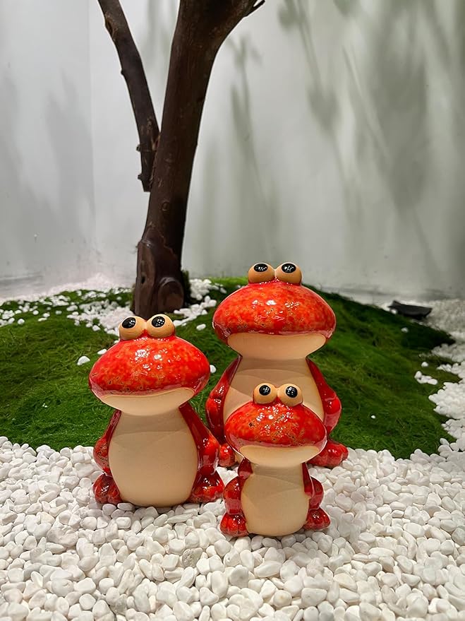 Frog Garden Decor Set of 3,Funny Cute Ceramic Frog Garden Statues Yard Decoration Outdoor Holiday Decorations,Ideal Ornament for Outside Pond Pool Patio Front Porch Backyard (Red)-Ruum Studio Home