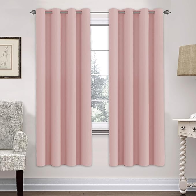 H.VERSAILTEX Ultra Soft Microfiber Thermal Insulated Antique Copper Grommet Blackout Curtains/Window Treatment Draperies 52 by 72 - Inch for Living Room/Bedroom, Set of 2 - Baby Pink-Ruum Studio Home