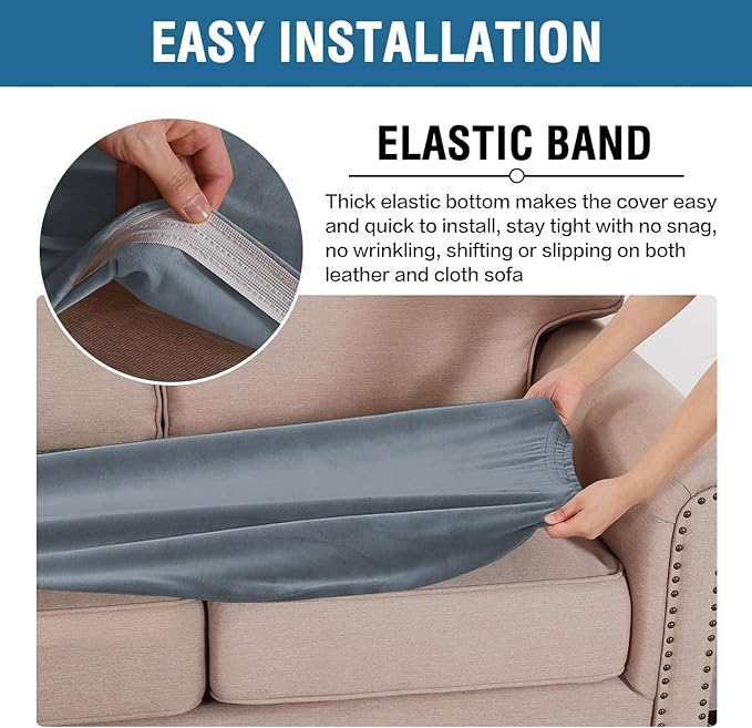 H.VERSAILTEX Velvet Stretch Individual Couch Cushion Cover Plush Cushion Slipcover for Loveseat Sofa Cushion Furniture Protector Seat Cushion Sofa Cover (1 Piece Sofa Cushion Cover, Stone Blue)-Ruum Studio Home