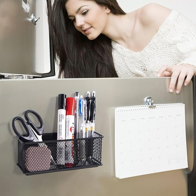 dedoot Magnetic Pencil Holder, Black Mesh Pen Organizer Strong Magnetic Storage Basket Organizes Pens, Pencils, Markers for Whiteboard, Locker, Fridge, Cubicle Desk, Offices 6.3x2.3x2.6inch,2 Pack-Ruum Studio Home