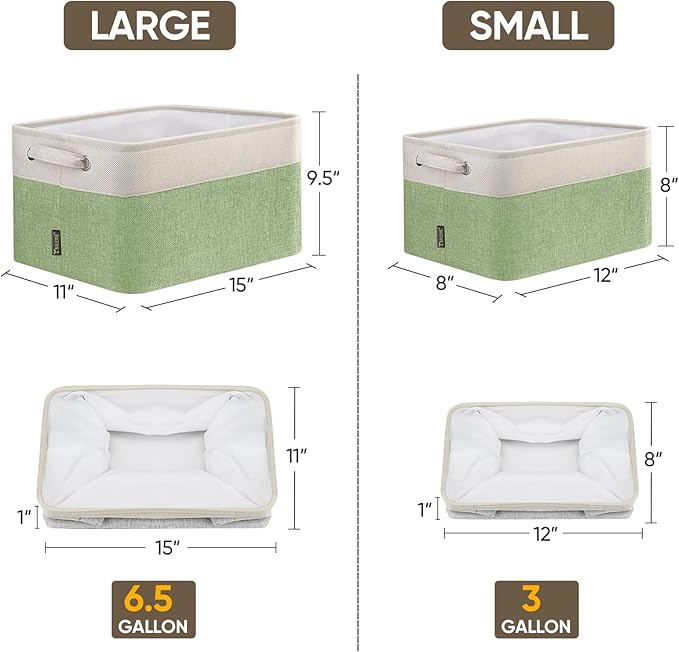 BALEINE 2 Pack Fabric Storage Bins for Shelves, Linen Storage Baskets for Organizing, Decorative Closet Bins for Clothes, Home (Green, 15''x11''x9.5'')-Ruum Studio Home