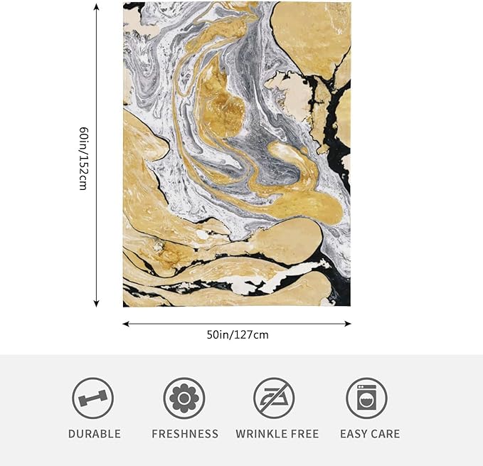 HGOD DESIGNS Gold Golden and Silver Marble Ink Abstract Painting Flannel Fleece Bed Blanket Throw Blanket Lightweight Cozy Plush Blanket for Bedroom Living Rooms Sofa Couch 50"x60"-Ruum Studio Home
