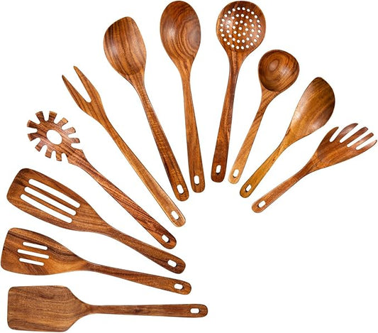 GUDAMAYE 11 PCE Wooden Spoons for Cooking, Wooden Kitchen Utensils Set,Wooden Cooking Utensils,Natural Teak Wooden Spoons For Non-stick Pan-Ruum Studio Home