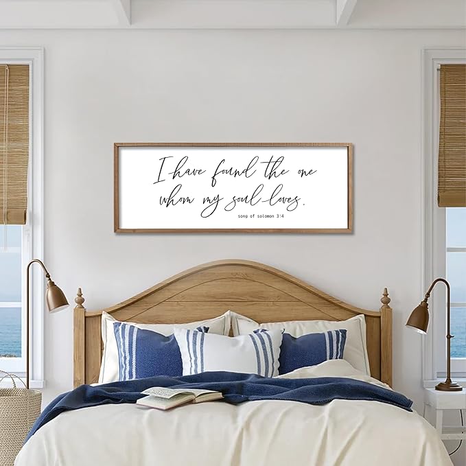 I Have Found The One Whom My Soul Loves Sign Wall Art Decor 40"x15" Modren Master Bedroom Above Bed Wood Framed Song of Solomon 3:4 Large Living Room Bible Verse Wall Hanging (Wood)-Ruum Studio Home