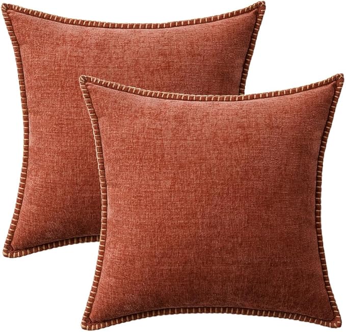 MIULEE Pack of 2 Fall Couch Throw Pillow Covers 18x18 Inch Burnt Orange Farmhouse Decorative Pillow Covers with Stitched Edge Soft Chenille Solid Dyed Pillow Covers for Sofa Bed Living Room-Ruum Studio Home