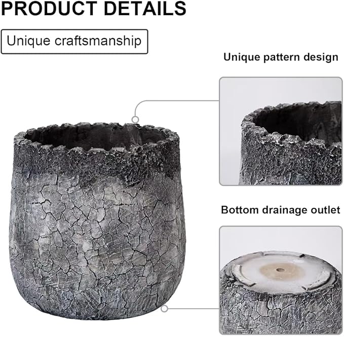 Craft flowerpots 18"+13"+19" Dia Round Concrete Planter Set of 3 Large Outdoor/Indoor Planter Pots Containers with Drainage Holes and Rubber Plug for Home Garden (Dark Gray, Large)-Ruum Studio Home