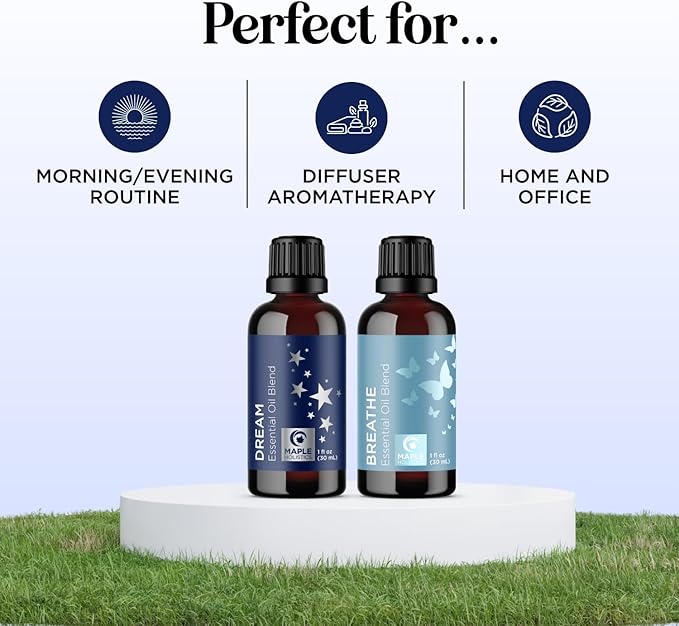 Aromatherapy Essential Oil Blends for Diffusers - Diffuser Essential Oil Set with Dream Essential Oil Blend and Breathe Essential Oil Blend - 100% Pure Must Have Aromatherapy Oils - 1 Fl Oz Each-Ruum Studio Home