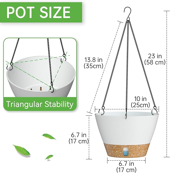 ZMTECH 10 Inch Hanging Planters for Outdoor Plants, Hanging Pots for Plants Indoor with Visible Water Level, Hanging Flower Basket with Drainage Holes & Removable Tray(2 Pack, White)-Ruum Studio Home