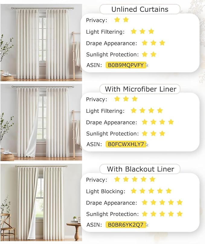 Vision Home Natural Pinch Pleated Full Blackout Curtains Linen Blended Room Darkening Window Curtains 90 inch for Living Room Bedroom Thermal Insulated Pinch Pleat Drapes with Hooks 2 Panel 40"Wx90"L-Ruum Studio Home