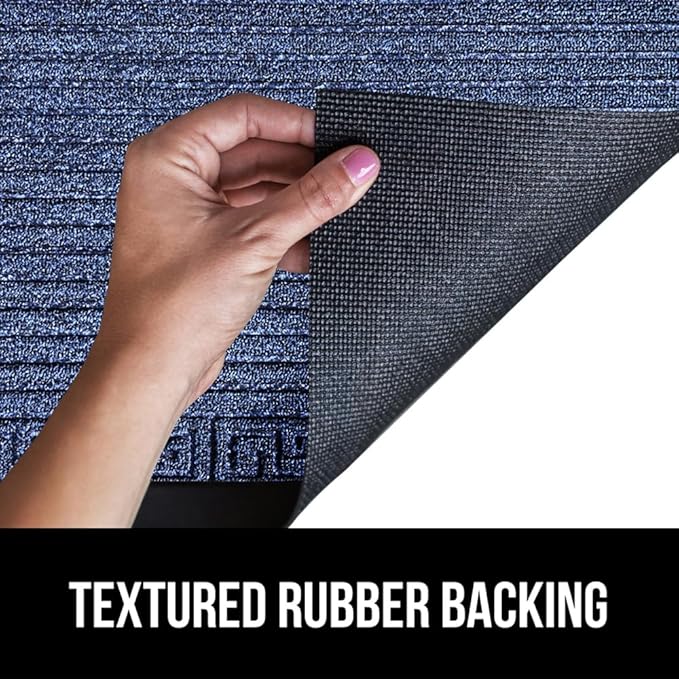 GORILLA GRIP 100% Waterproof All-Season WeatherMax Doormat 35x23, US Designed Natural Rubber, Stain and Fade Resistant, Low Profile Indoor Outdoor Door Mats, Easy Clean Patio Mat, Navy Greek Keys-Ruum Studio Home