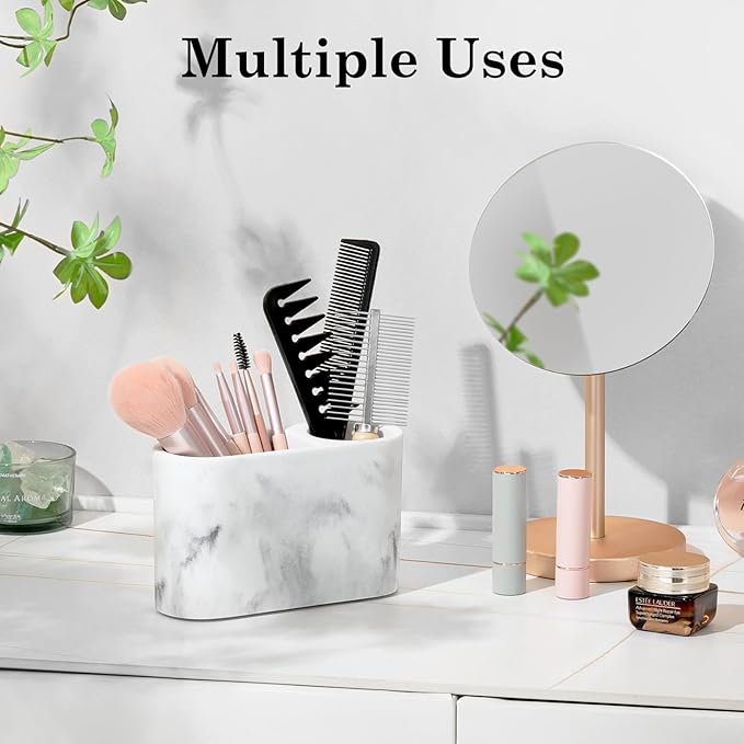 Luxspire Toothbrush Holder, 2 Slots Toothbrush and Toothpaste Holdersfor Bathrooms, Resin Toothbrush Holder Electric Toothbrush Stand for Vanity Countertop, Bathroom Accessories, Gravel White-Ruum Studio Home