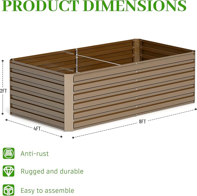 8x4x2 ft Outdoor Raised Garden Bed, Large Metal Planter Raised Beds, Planters for Outdoor Plants for Vegetables, Flowers, Herbs, Fruits, and Succulents.(2 Pcs)-Ruum Studio Home