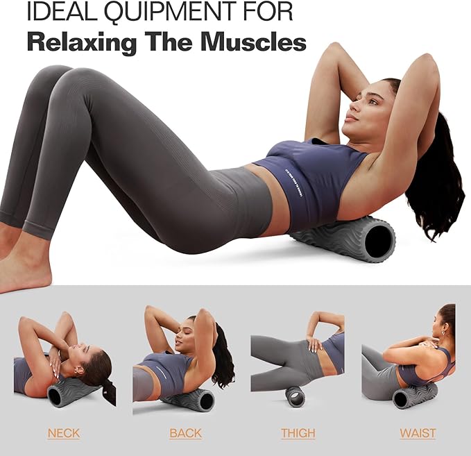 Foam Roller, Deep Tissue Massage Muscle Roller Back Roller Foam with Wave Texture - Back Pain Relief & Physical Therapy, Fitness Foam Roller for Pilates, Yoga (Grey)-Ruum Studio Home