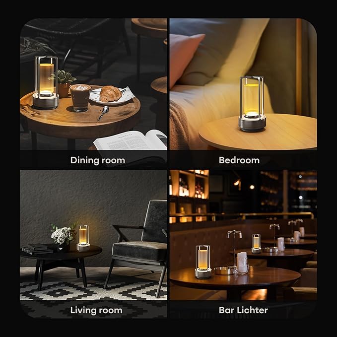 Portable Metal Table Lamp for Indoor/Outdoor ,Rechargeable Cordless LED Lamp, 3-Colour Infinitely Dimming Battery Powered Small Desk Lamp, Restaurant/Bedroom/Bar/Coffee/Camping Light (Sliver Set of 2)-Ruum Studio Home