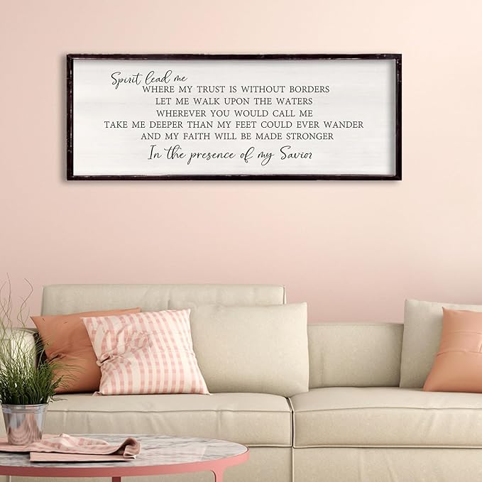 Spirit Lead Me Wall Decor 32"x12" Christian Scripture Worship Song Religious Bible Verse Wooden Framed for Bedroom Office Large Wall Art Hanging Sign (Black)-Ruum Studio Home