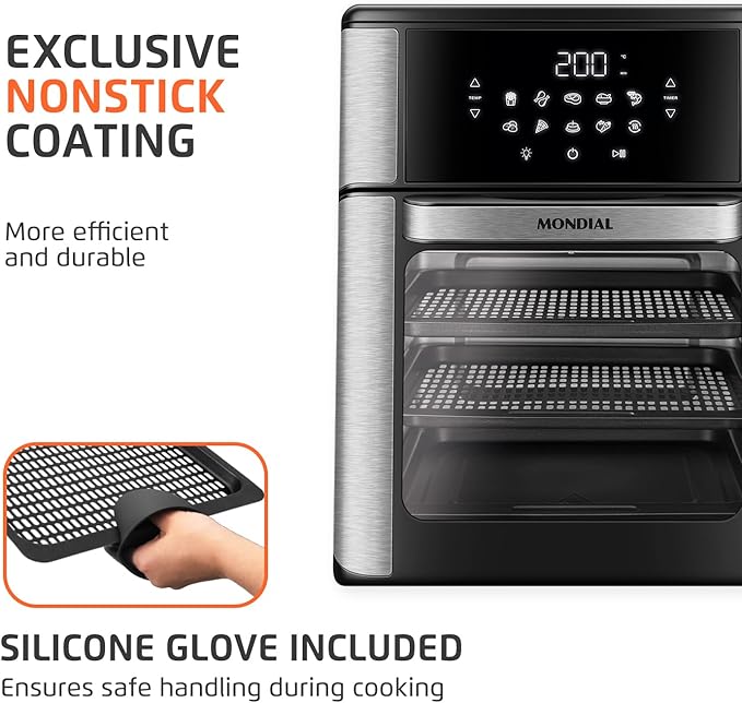 Air Fryer Oven 1800W, 12.7QT Capacity, Touchscreen Panel, Automatic Shut-Off – Black & Stainless Steel – Mondial-Ruum Studio Home