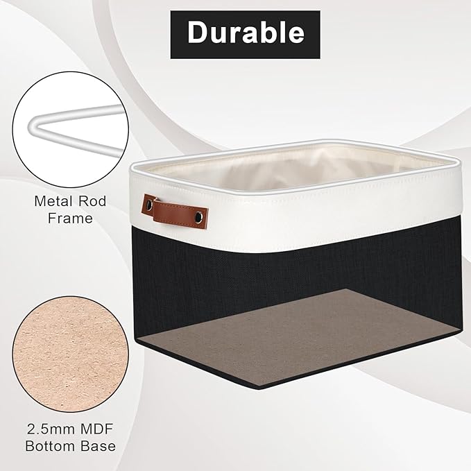 Storage Bins Large Fabric Storage Baskets for Shelves 3 Pack, Decorative Linen Closet Baskets with Handles for Organizing, Shelf, Clothes, Home, Office, 15x11x9.5Inches (Black&White)-Ruum Studio Home