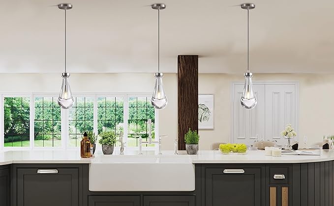 Raindrop Pendant Lights Set of 3, Modern Pendant Lights Kitchen Island 3 Pack, Brushed Nickel Island Light, Pendant Light for Bedroom Bathroom, Chandelier for Living Room Hallway-Ruum Studio Home